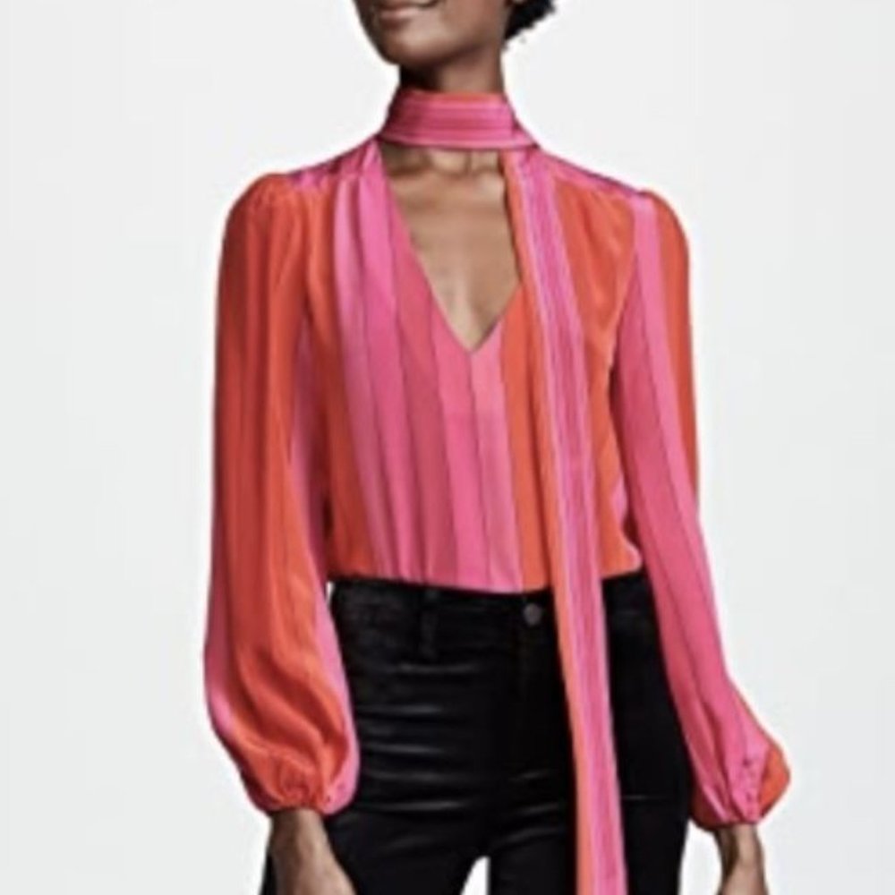 RIXO London Moss Striped Silk Blouse XS